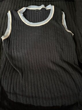 ASOS Black Ribbed Tank Top with Light Blue and Cream Trim